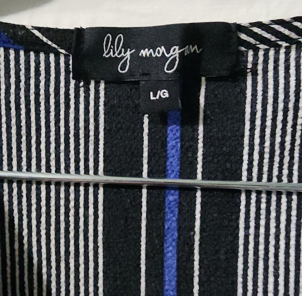 Lily Morgan Striped Jumpsuit Wide Leg V-Neck Blue Black White size:L - Picture 3 of 5